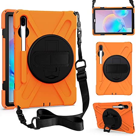 ZenRich Galaxy Tab S6 Case 2019, zenrich Galaxy Tab S6 10.5 Case with Pencil Holder, Stand, Hand Strap, Shoulder Belt, Shockproof Case for Samsung Tab S6 SM-T860/T865/T867 Tablet 2019-Orange