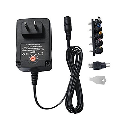 ZOZO™Universal 24W 3V-12V Switching Replacement Power Adapter for Routers, Speakers, LCD, CCTV Cameras and USB Power Charging devices with Changable Connectors (Black)
