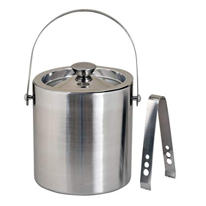 Kosma Stainless Steel Double Wall Ice Bucket with Tongs | Ice Cube Bucket - 1.5 Litre