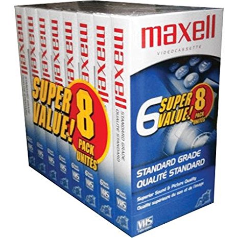 Maxell 214150 T120GX/8PK VHS Cassette Standard Grade T-120, 6 Hour - 8 Pack