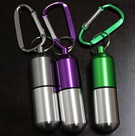Skylly 3pcs Waterproof Aluminum Pill Box Case Bottle Cache Drug Holder Keychain Container Color Random