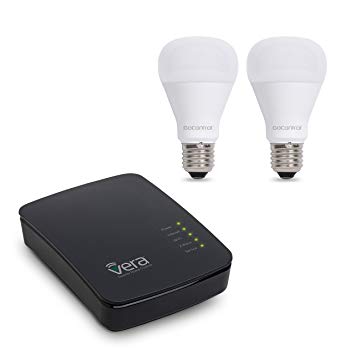 Vera Control Smart Lighting Essentials Starter Kit with VeraEdge Controller, 2 GoControl 60W Bulbs LB60Z-1, Compatible with Alexa