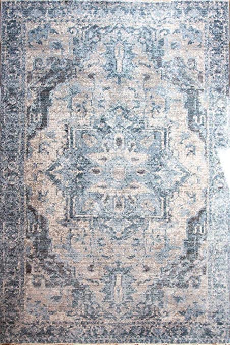 Traditional Moroccan Floral Blue Large Area Rug Luxury Distressed Medallion Classic Oriental Living Room Bedroom Lounge Rugs 200cm x 290cm