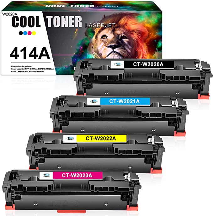 Cool Toner Compatible Toner Cartridge Replacement for HP 414A W2020A W2021A W2022A W2023A for Color Laserjet M454dw M454dn MFP M479fdw M479fdn Printer Toner (Black Cyan Magenta Yellow,4-Pack)