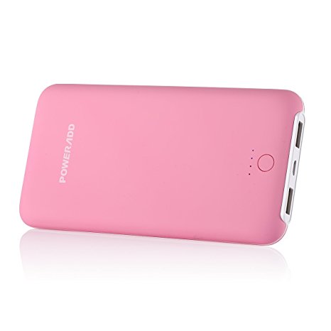 Poweradd Pilot X8 10000mAh, Most Confortable Touch External Batteries High-speed Charging Technology Power Bank for iPhone, Samsung Galaxy and More - Pink