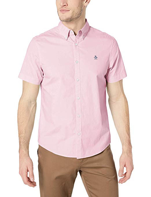 Original Penguin Men's Short Sleeve Core Poplin Button Down Shirt with Stretch