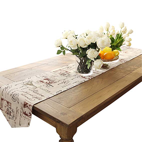 Ethomes Classic Linen & Cotton Printed Natural Table Runner approx 13 x 70 inches