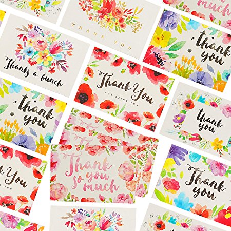 56 Unique Thank You Postcards - 7 Beautiful Watercolor & Floral Designs on 4x6" Thank You Cards, Matching Box & 58 ENVELOPES, Perfect for Those Informal, Everyday, Simple & 'Just Because' Thank You's