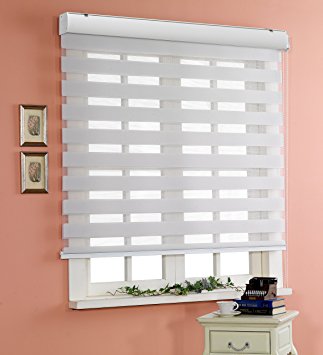 Custom Cut to Size , [Winsharp Basic , grey , W 27 x H 64 (Inch)] Horizontal Window Shade Blind Zebra Dual Roller Blinds