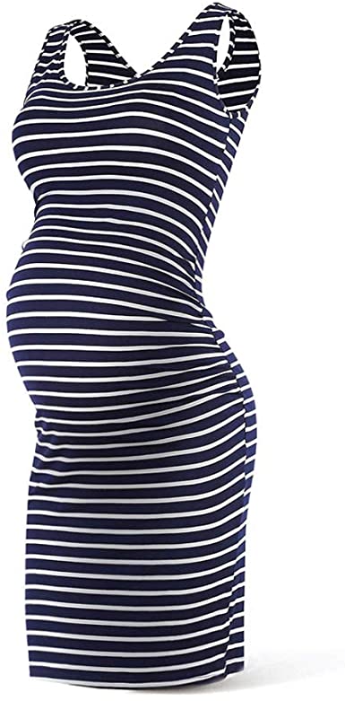 Rnxrbb Women Summer Sleeveless Maternity Dress Pregnancy Tank Scoop Neck Mama Clothes Casual Bodycon Clothing