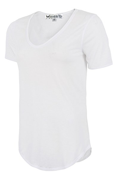 HARBETH Women's Basic Fitted Soft Breathable Short Sleeve Deep V neck T shirt