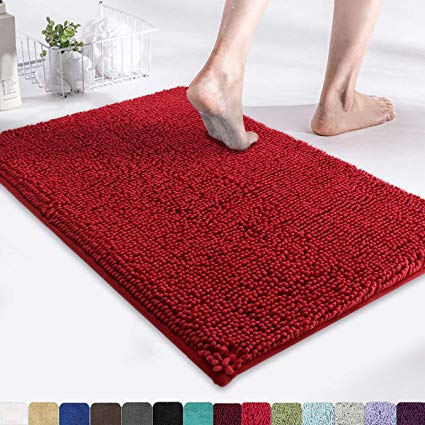 MAYSHINE 17x24 Inches Non-Slip Bathroom Rug Shag Shower Mat Machine Washable Bath Mats with Water Absorbent Soft Microfibers of Red