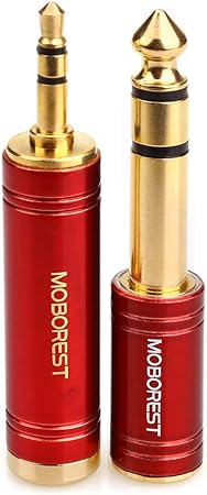 MOBOREST 6.35mm Plug to 3.5mm Jack Stereo Adapters, 3.5mm to 6.35mm Stereo Pure Copper Adapter Work for Conversion Headphone adapte, amp... RED