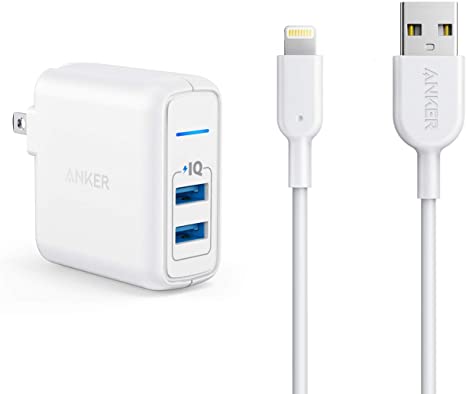 iPhone Charger, Anker Dual Port 24W Wall Charger with 1 Pack 3ft Lightning Cable [ Apple MFi Certified], for iPhone 11/11 Pro/11 Pro Max/XS Max/XS/XR/X/8/7/6S, iPad and More