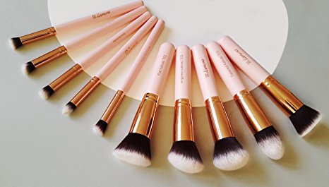 Kabuki Makeup Brush Set - Foundation Powder Blush Concealer Contour Brushes - Perfect For Liquid, Cream or Mineral Products - 10 Pc Collection With Premium Synthetic Bristles For Eye and Face Cosmetic