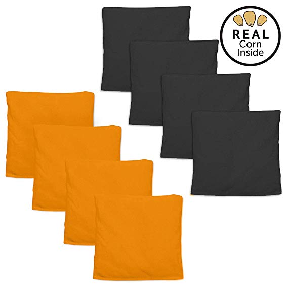 Corn Filled Cornhole Bags - Set of 8 Duck Cloth Bean Bags for Corn Hole Game - Regulation Size & Weight