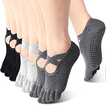 SATINIOR 7 Pairs Yoga Toe Socks with Grip Women Non Slip Sticky Full Toe Socks for Pilates, Ballet, Dance, Barefoot