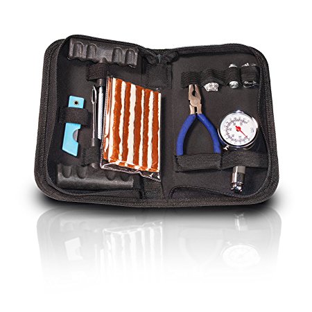 AllTools Heavy Duty Tire Repair Kit - 36 Pcs Set with Quality Tire Pressure Gauge for Car, Motorcycle, ATV, SUV, Truck Flat Tire Puncture Repair