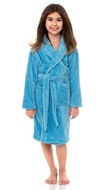 TowelSelections Girls Robe, Kids Plush Shawl Fleece Bathrobe