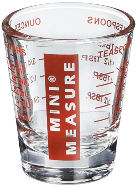 Mini Measure Multi-Purpose Liquid and Dry Measuring Shot Glass, Heavy Glass, 26-Incremental Measurements, Red