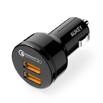 AUKEY CC-T8 Car Charger with Dual Quick Charge 3.0 Ports and Micro-USB Cable - Black