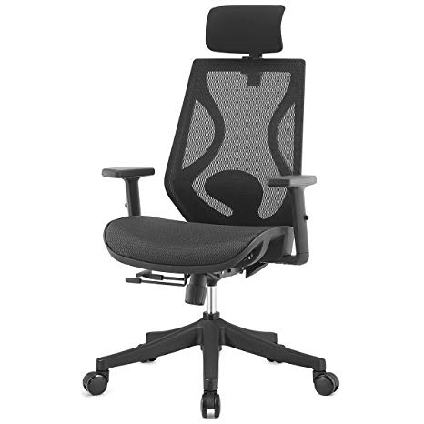 TOPSKY Ergonomic Swivel Task/Executive Chair 2D Arm Slide Seat Adjustable Headrest for Home Office (Black)