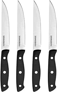 Farberware Triple-Riveted 4-Piece Steak Knife Set, High-Carbon Stainless Steel, Razor-Sharp Knives, Kitchen Knives, Set of 4, Black