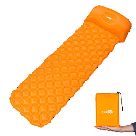 X-Lounger Ultralight Sleeping Pad Buckle Design Built-in Pillow Inflatable Camping Pad Mat Long-Lasting Waterproof Suitable for Camp Sleeping Bag Hammock Tent Perfect for Camping Picnic Hiking