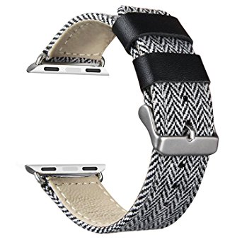 New Apple Watch Band,VONTER Smart Watch Band for Men/Womens Models Loop Fabric Canvas Woven Bracelet Wrist Strap with Metal Clasp Adapter for Series 2/1 Apple Watch Sport Edition-Stripe Grey/38mm