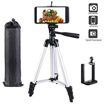 Vicloon Camera Phone Tripod, 42 Inch Lightweight Aluminum iPhone Tripod, Travel Tripod for Cellphone and Camera   Universal Smartphone Tripod Holder Mount   Carrying Bag