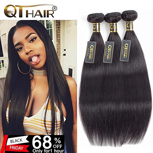 QTHAIR 10A Indian Virgin Hair Straight Human Hair(22" 24" 26",300g) 100% Unprocessed Indian Straight Virgin Hair Extension Weaves Natural Black