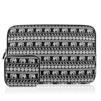 Kamor 13 13.3 inch Apple MacBook Air MacBook Pro Canvas Fabric Laptop Sleeve with Macbook Charger Case Bohemian Style Animal World (Elephant Black) Protective Carrying Sleeve Bag Case Cover Shell