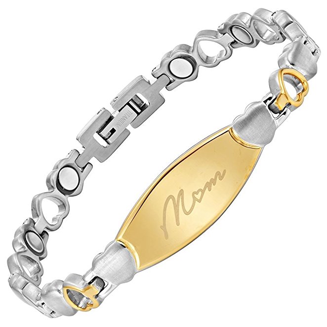 MOM Love Heart Titanium Magnetic Bracelet Engraved Size Adjusting Tool & Gift Box Included Willis Judd