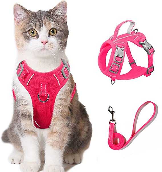 Cat Harness and Leash Set for Walking Escape Proof for Small Large cat Kitten Harness with ID tag Pocket (Pink,S)