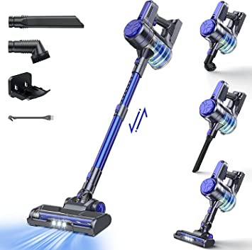 EICOBOT Cordless Vacuum Cleaner,20000Pa High Efficiency Stick Vacuum,6 in 1 Lightweight Quiet Vacuum Cleaner with 35min Long Runtime,Detachable Battery, for Hardwood Floor Pet Hair,Car,Blue