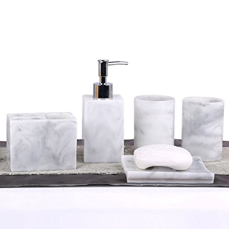 5pcs Bathroom Accessory Set - Tumbler, Soap Dish, Liquid Soap Dispenser, Toothbrush Holder,Grey