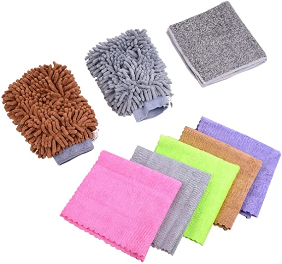 DEDC 8Pcs Automotive Cleaning Cloth Kit with Microfiber Wash Mitt Soft Microfiber Cloth Washing Towel Kit