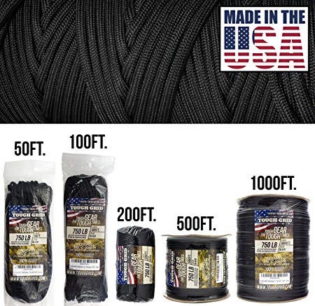TOUGH-GRID 750lb Paracord/Parachute Cord - Genuine Mil Spec Type IV 750lb Paracord Used by the US Military (MIl-C-5040-H) - 100% Nylon - Made In The USA.