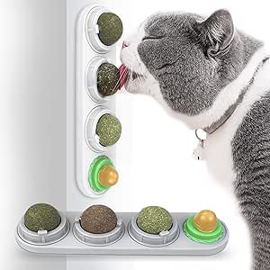 4-in-1 Catnip Ball Spin Catnip Silver Vine Ball Toy Edible Cat Licking Kitten Chew Suitable for Kitten Play Toys for Chewing and Cleaning Teeth Treats on The cat Wall (White)