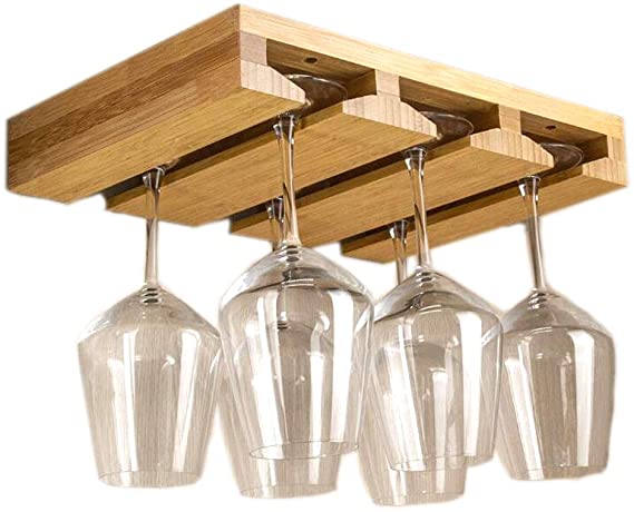 Riipoo Wine Glass Rack Under Cabinet, Wine Glass Holder, Bamboo Stemware Rack for Home, Kitchen, Bar