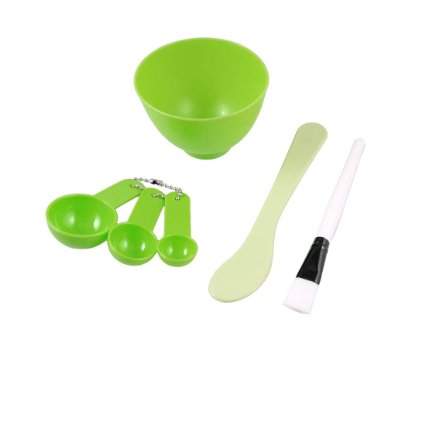 Rosallini DIY Green Plastic Bowl Brush Spoon Facial Cosmetic Kit 4 in 1 for Ladies Woman
