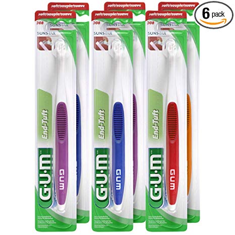 GUM End-Tuft Toothbrush for Hard-to-Reach Areas, Soft Bristles (Pack of 6)
