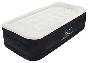 King Koil TWIN SIZE Luxury Raised Air Mattress - Best Inflatable Airbed with Built-in Pump - Elevated Raised Comfort Coil Air Mattress Quilt Top & 1-year GUARANTEE