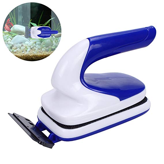 OWUDE Fish Tank Magnetic Cleaning Brush Aquarium Double Side Glass Cleaner Algae Scrubber Handle Design Floating Clean Brush with Scraper