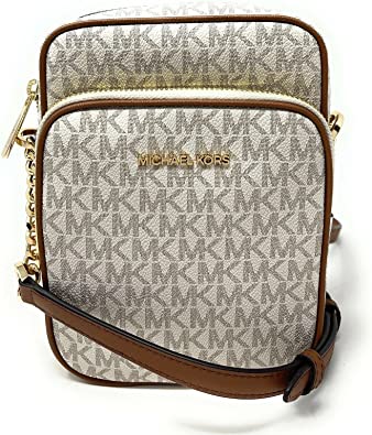 Michael Kors Jet Set Travel Signature PVC Medium Logo Chain Crossbody Flight Bag