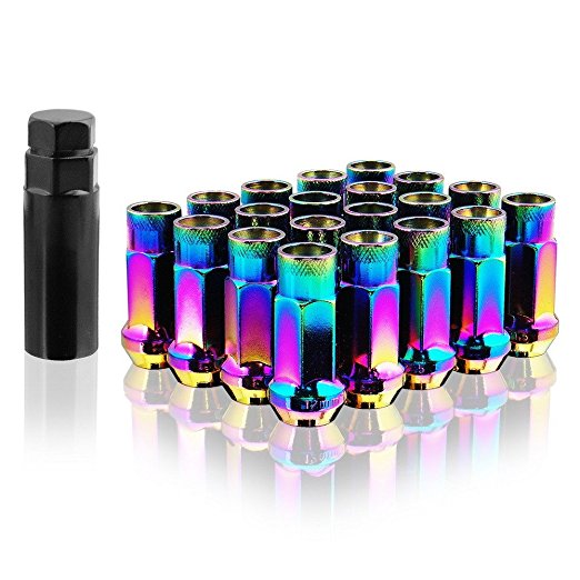 Vimax Open End Aluminum Extended Tuner Wheel/Lug Nuts Set 12mm x 1.5mm Neon Chrome (Set of 20)