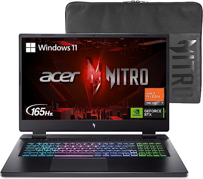 Acer Nitro 17 Gaming Laptop | AMD Ryzen 7 7840HS Octa-Core CPU | NVIDIA GeForce RTX 4050 Laptop GPU | 17.3" FHD 165Hz IPS Display | 16GB DDR5 | 1TB Gen 4 SSD | Wi-Fi 6E | RGB Backlit KB | AN17-41-R6L9