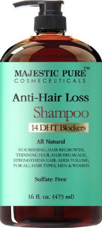 Hair Loss and Hair Regrowth Shampoo for Men & Women From Majestic Pure Offers Potent Natural Ingredient Based Product, Add Volume and Strengthen Hair, Sulfate Free, 14 DHT Blockers,16 fl oz