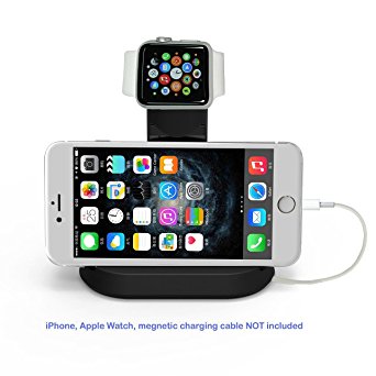 Apple iWatch, Nike  , Hermes watch and iPhone Stand, CyberTech 2 in 1 iWatch Stand Charging Station Dock cradle holder with Built-in Insert Slots for iPhone & Apple iWatch 38/42 mm 2015 (Black)