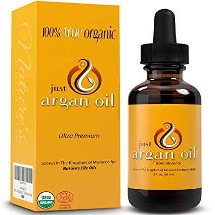 Just Argan Oil - Nature's 100% Pure USDA Organic Moroccan Moisturizer For Her Hair Skin Face Nails and Body Health (2oz)